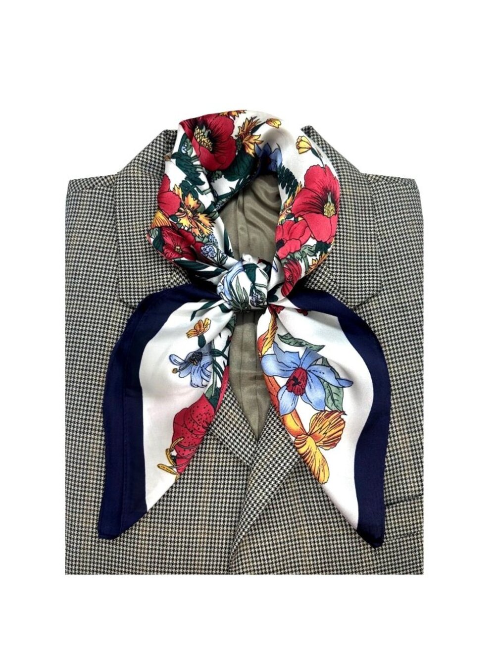 New Elegant Bandana Square Silky Scarf BLACK Flowers Garden Versatile Shawl Wrap